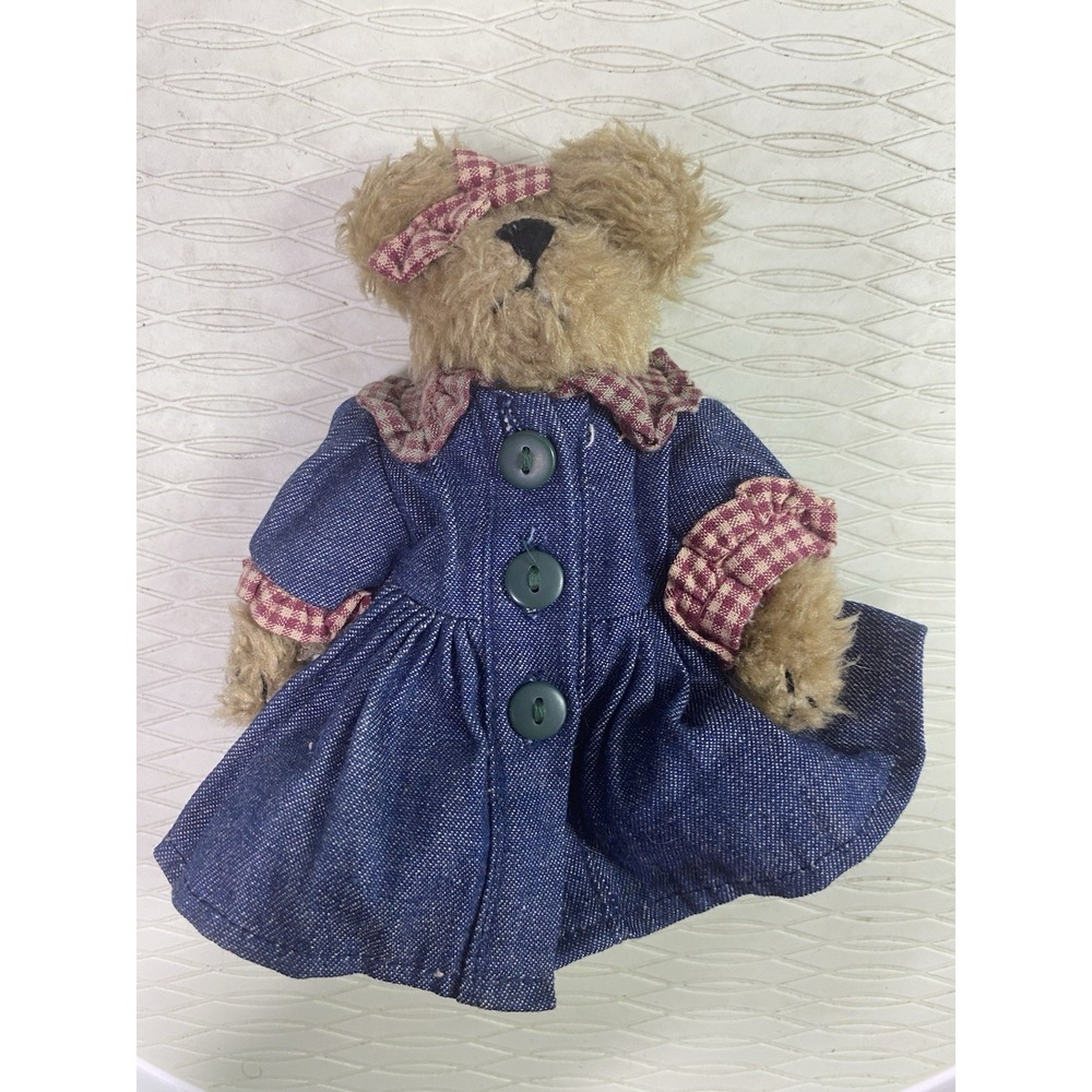 BOYDS BEARS Collection 1985-98 Brown 7" BONNIE Denim Red Check‎ Dress